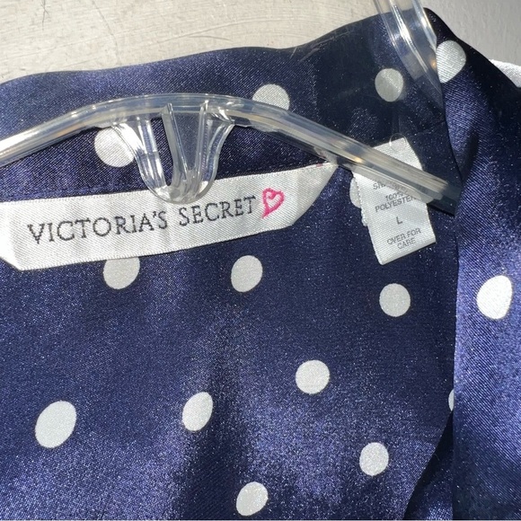 Victoria’s Secret Vintage Button Front Sleep Shirt Navy Polka Dotted Size Large - Picture 8 of 8